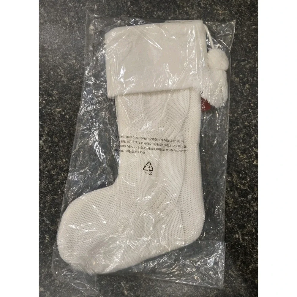 St. Nicholas Square Ivory Cable Knit Christmas Stocking‎ Red 